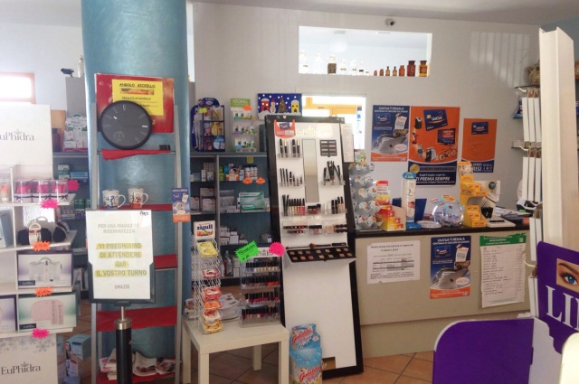 Sales counter of pharmacy in Montefino