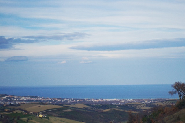 View of hills and sea of detached house in the countryside near Atri